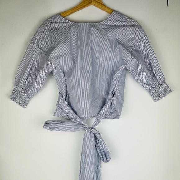 Aritzia Babaton Blue Striped Wrap Blouse - Picture 2 of 6